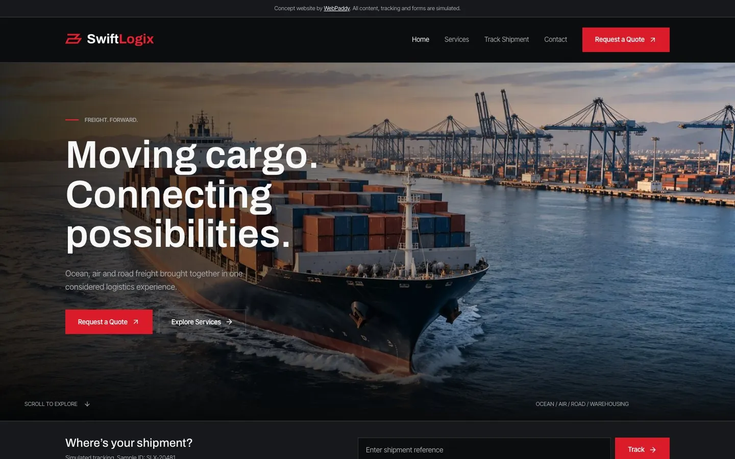 SwiftLogix actual homepage screenshot