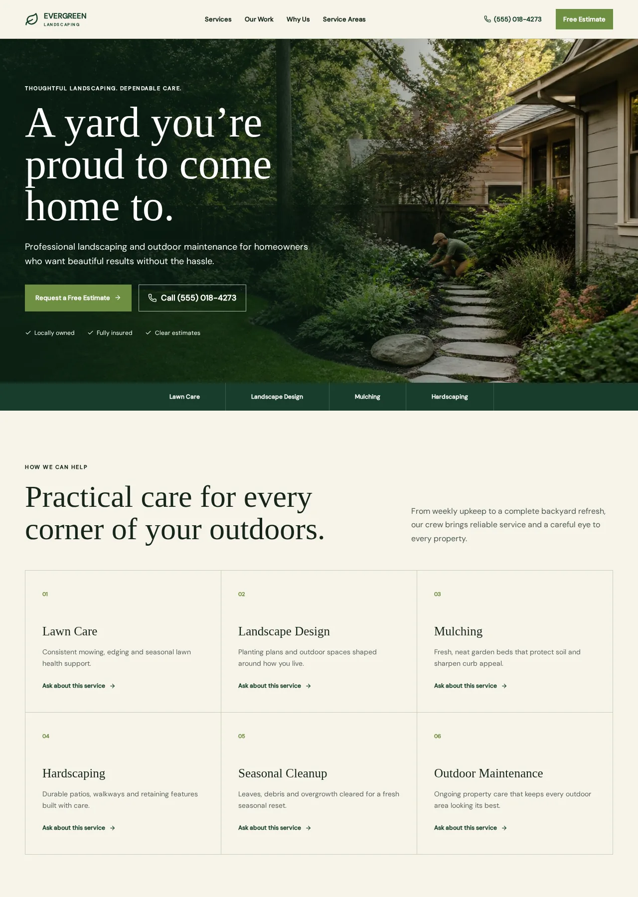 EverGreen Landscaping website homepage preview