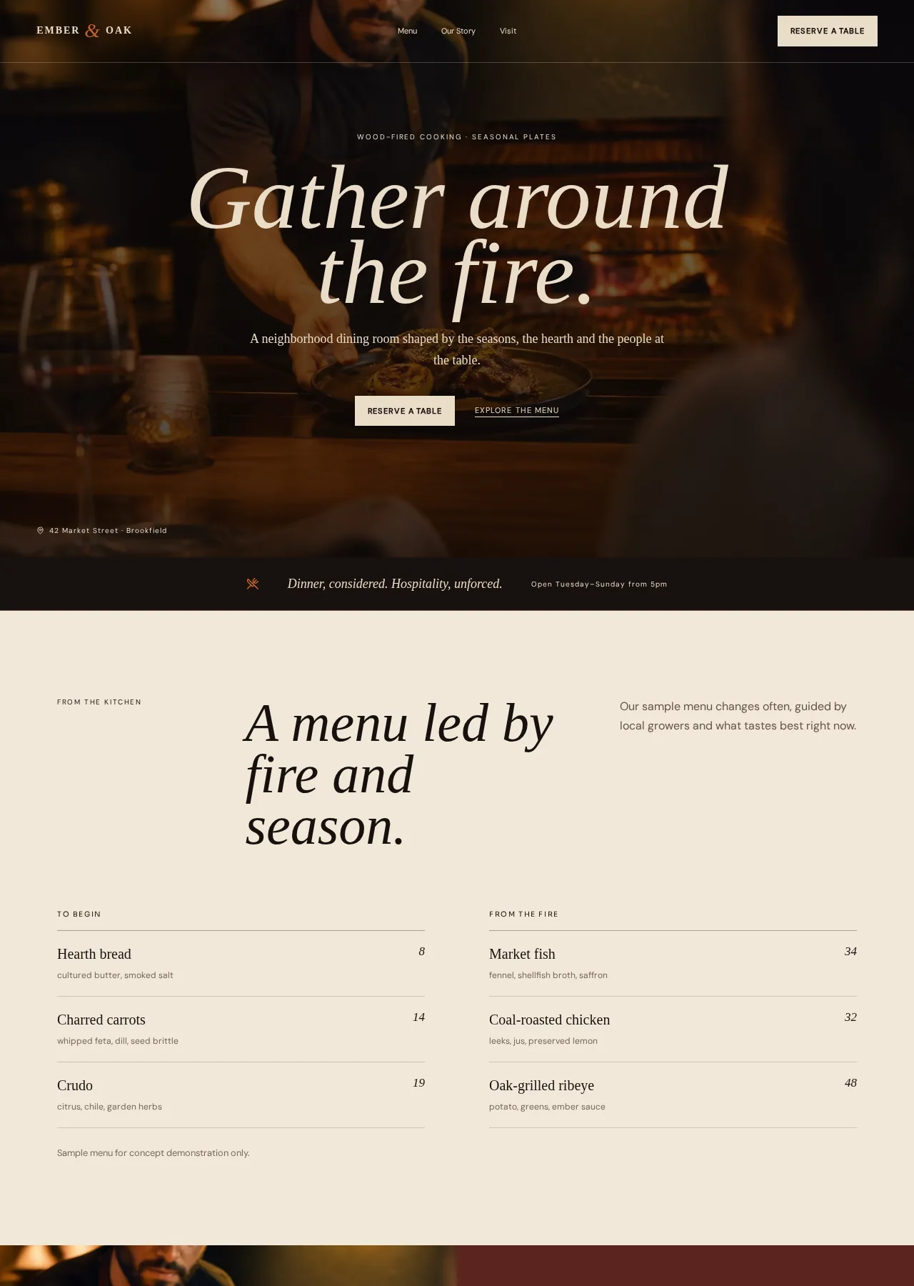 Ember & Oak website homepage preview